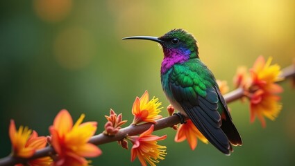 Fototapeta premium A stunning hummingbird perched on a tree.