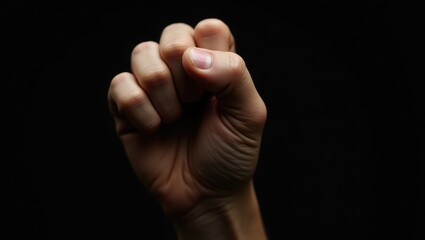 Fototapeta premium Hands clenching fists in a dark and noise concept, set against dark backgrounds and tones, creating a perception that is dark, dirty, and dusty.