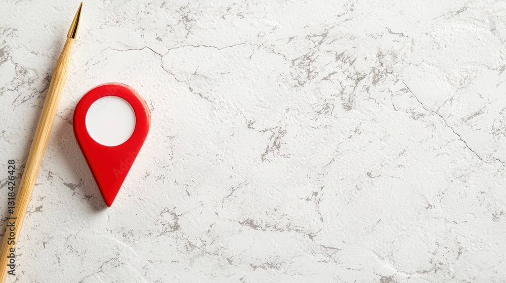 Aufkleber a classic red location pin with a white center, casting a subtle shadow on a light gray background, 