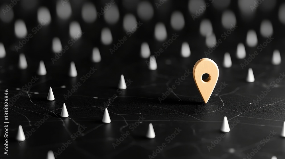 Poster a map pin with a long, thin shadow extending downwards, adding a sense of depth and dimension to the