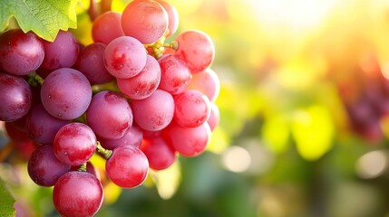 The plump, succulent grapes shimmer under the sun, their deep, rich purple skins tempting a crisp bite that bursts with sweet, refreshing juice in every bite