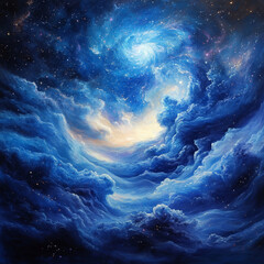 Majestic blue clouds swirl in cosmic scene of wonder