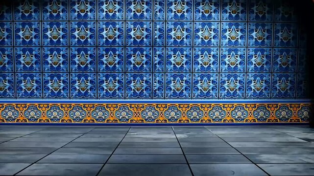 Intricate Blue and Gold Moroccan Tiles Interior