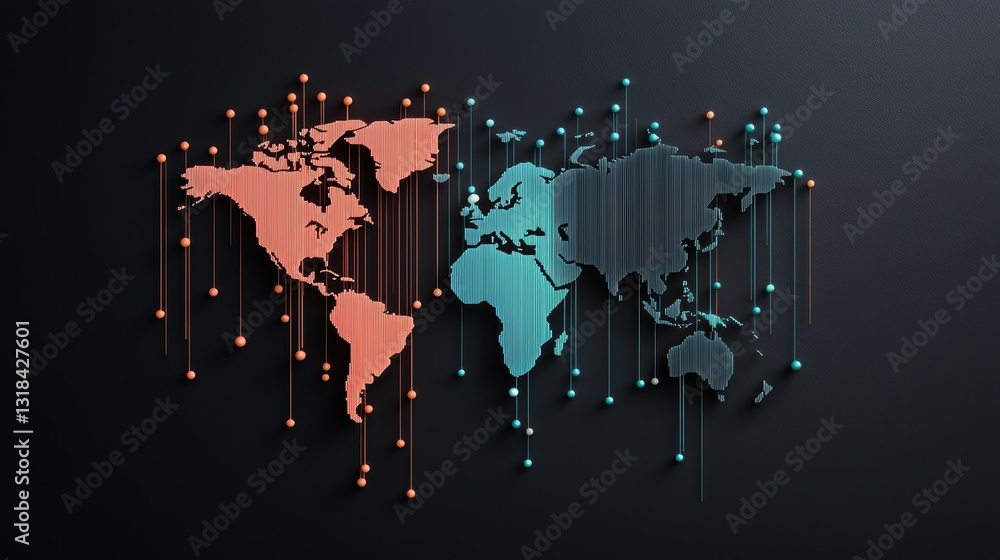 Poster abstract representation of global connectivity with continents forming a network of interconnected n