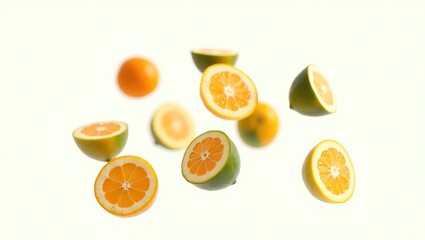 Floating Calamansi or Green Orange Fruits on a white background are isolated.