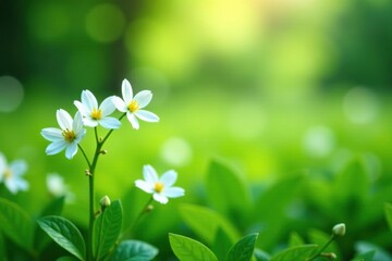 Delicate jasmine flowers blooming in a lush green meadow, blossoms, flowers