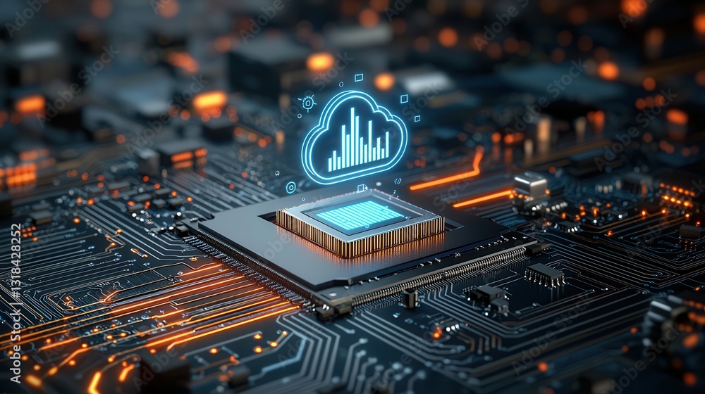 Poster cutting edge 3d rendered digital visualization of an innovative tech ecosystem showcasing advanced d