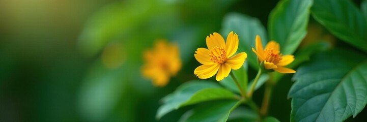 Small, colorful flower with intricate details and green leaves, small, nature