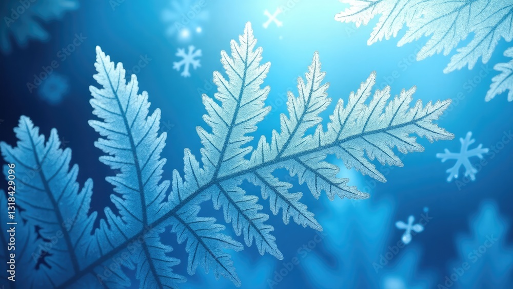 Poster close-up of a frosty pattern on the window. winter texture, background.