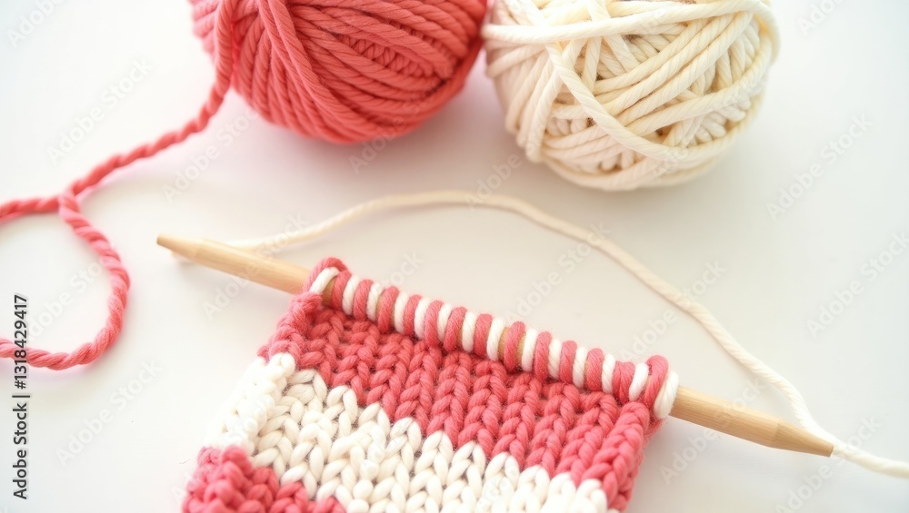 Poster example of simple colorwork stripes utilizing pink and white wool