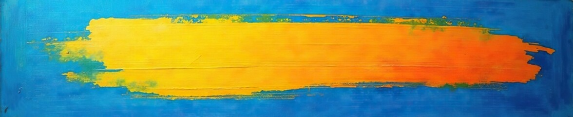 Expressive brushstrokes on a blue background with dominant orange and yellow tones, yellow, brushstroke, polluted