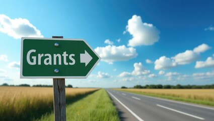 Signpost indicating GRANTS along a rural road