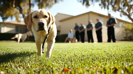 Guide Dog Training for Visually Impaired Person in Outdoor Setting with Trainers and Participants