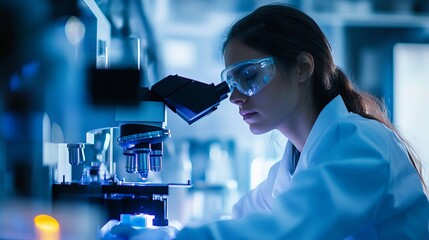 Scientist Using Atomic Force Microscope for Advanced Research in Laboratory Environment