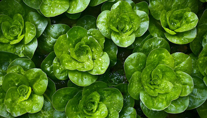 Fresh Green Lettuce Leaves with Water Droplets