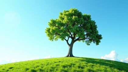 Trunk of the tree rises high against the clear sky, solitary, tree