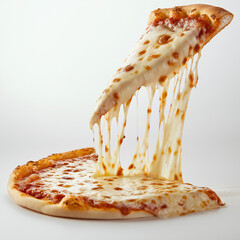 Delicious slice of pizza with cheese isolated on white background
