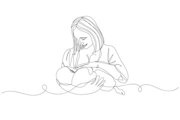 Breastfeeding line art. A simple illustration string of mom and baby isolated from the background