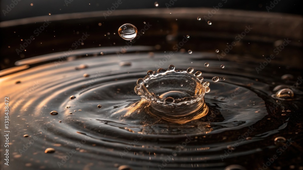 Leinwandbilder a single water droplet creates a shimmering crown as it impacts the surface of a still liquid, causi