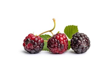 Three large blackberries isolated on white background