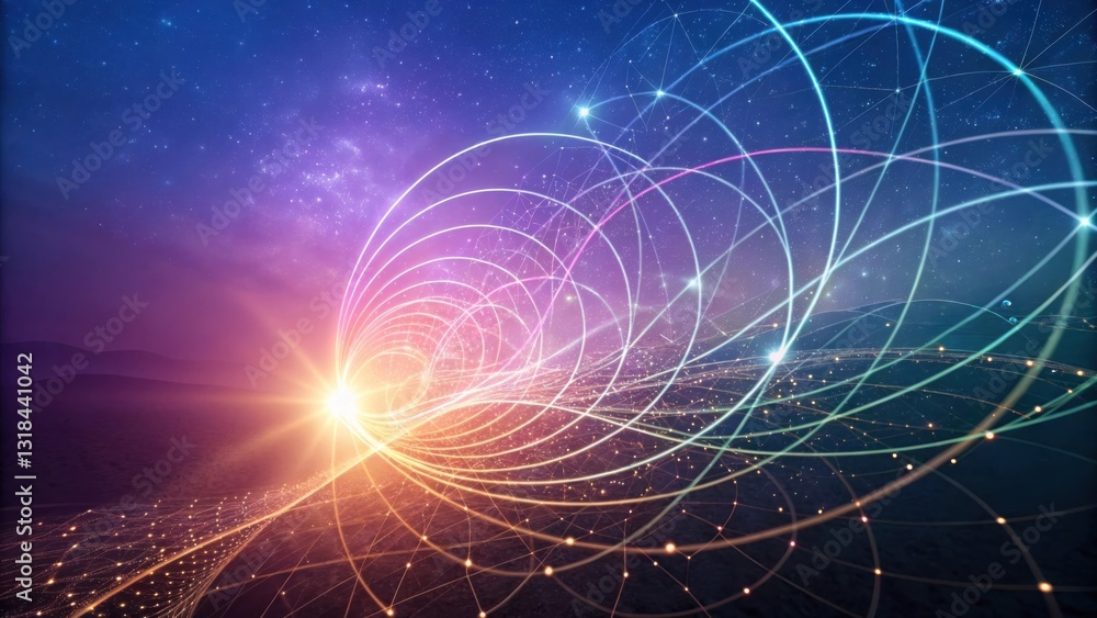 Poster a cosmic symphony of light and connection, a representation of intertwined networks and starry skies