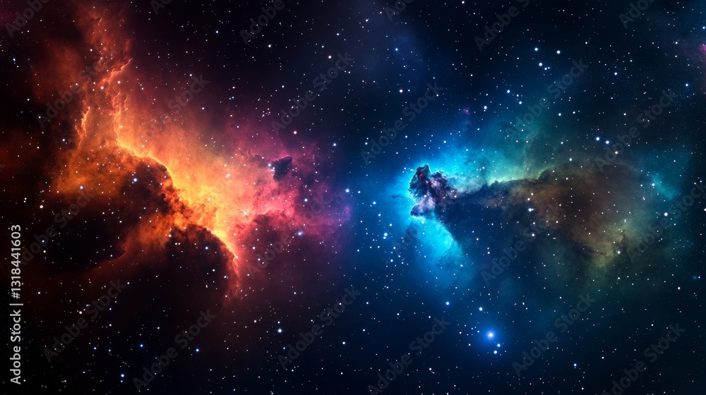Wall mural a captivating nebula, with its myriad of vivid colors intertwining in a celestial ballet, lights up 