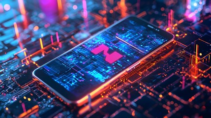 Obraz premium Smartphone on Circuit Board Background