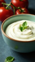 Creamy dollop of sour cream on the side of the bowl, side, creamy, white