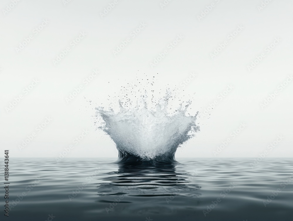 Poster Dynamic Water Splash Forms Crown Shape Against White Backdrop Creating Contrast