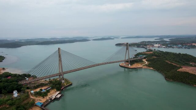 Aerial view the charm of the beaty Barelang bridge with a cluser of Islands Batam, Indonesia.