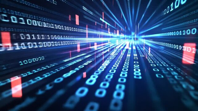 Digital binary code stream with data transfer and computer network concept 4K footage