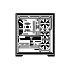 Minimalist Gaming PC Line Art Illustration. Custom PC Build Vector for Gamers Tech Enthusiasts