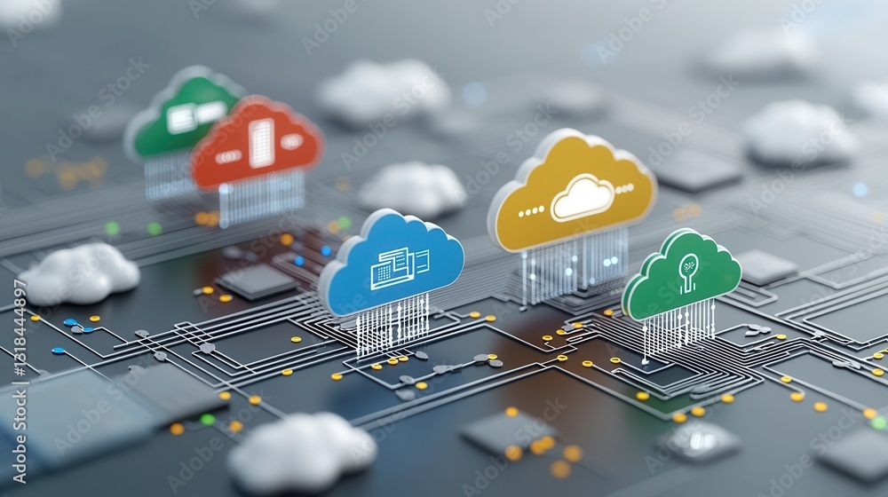 Poster a high tech 3d rendered visualization depicting a futuristic digitally interconnected technological 