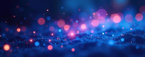 Fototapeta premium Sparkling blue lights scattered in the air with soft rainbows around them, glowing fog, luminous glow