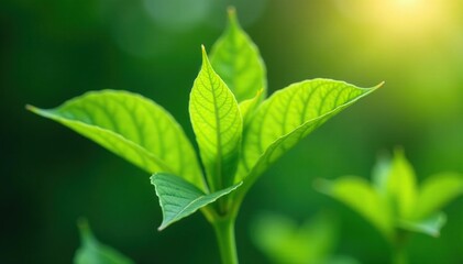 Fototapeta premium Delicate green leaves unfold from a central stem, horticulture, flower
