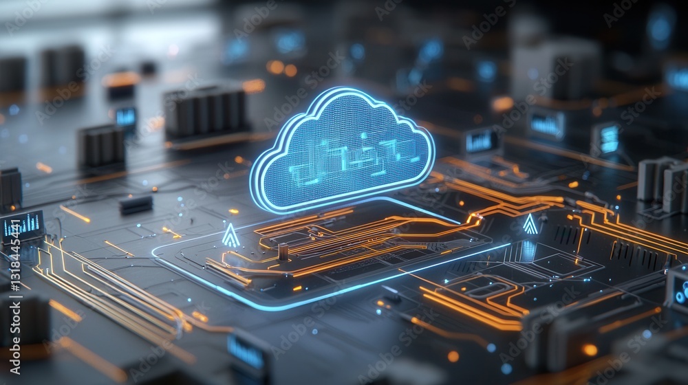 Poster glowing futuristic digital world with cloud based smart technology and intelligence a high tech sci 