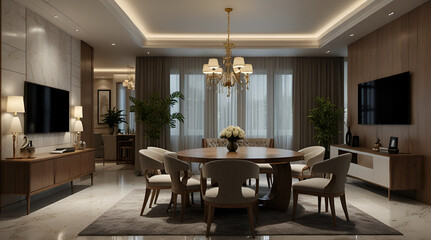3d render of luxury home living and dining room,generative.ai