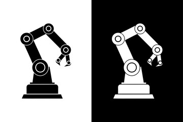 Robotic Arm Silhouette Vector Icon Black and White Background.