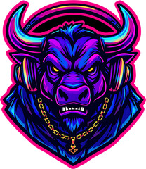 Mascot logo of Bull Animal - Graphic Design png for Gaming, Streaming, Music and t-shirt design