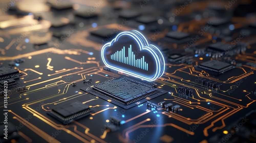 Poster 3d rendered cyber tech scene with cloud data and digital networking an abstract and futuristic digit