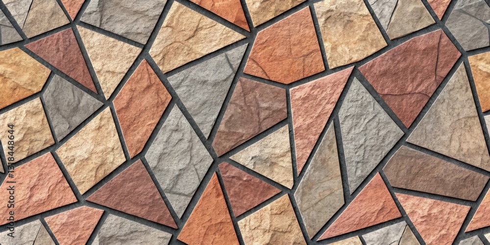 Poster a seamless pattern of geometrically arranged natural stone tiles in various shades of brown and gray