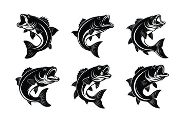 set of Black and White Largemouth Bass Vector &ndash; Fishing Illustration

