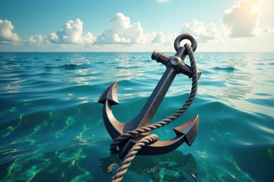 Anchor and rope in the sea, marine, ancher, rope