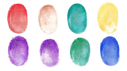 Colorful Fingerprint Set Isolated in white & transparent