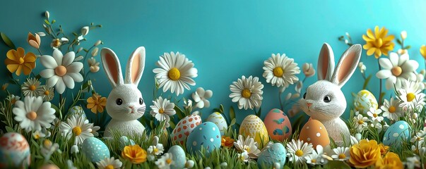 Easter Rabbit Hide and Seek Activity April 3D Background Hunt for Kids Animal Design