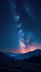 Beautiful serene starry night sky with bright constellations and glowing galaxies, glows, stellar nursery