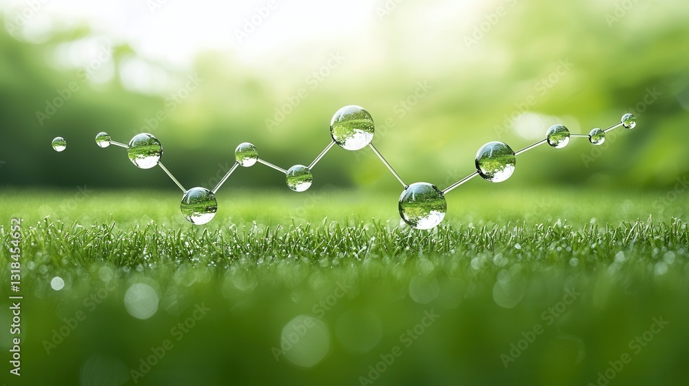 Poster scientifically inspired shot of transparent molecular structures dancing on a verdant and blurred ba