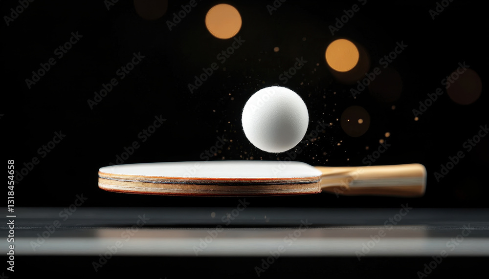 Aufkleber table tennis paddle and ball in dynamic macro shot, capturing moment of impact with blurred backgrou