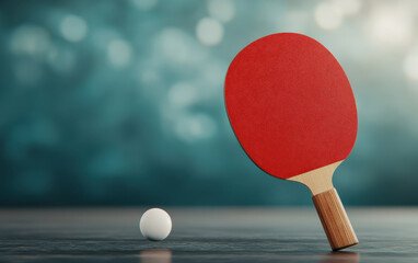 table tennis paddle striking ball, showcasing dynamic motion and focus. vibrant red paddle contrasts with white ball, creating engaging visual
