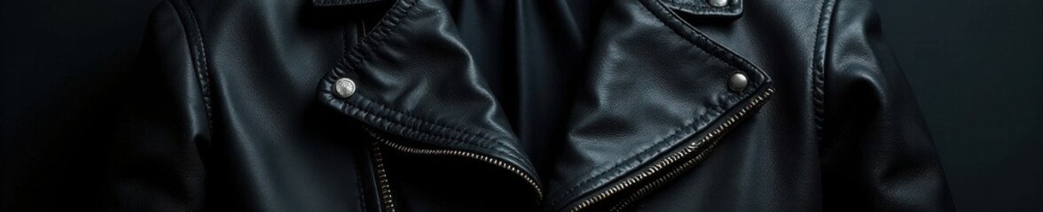 Black leather jacket with subtle grain and sheen, shiny, black leather texture, fashion